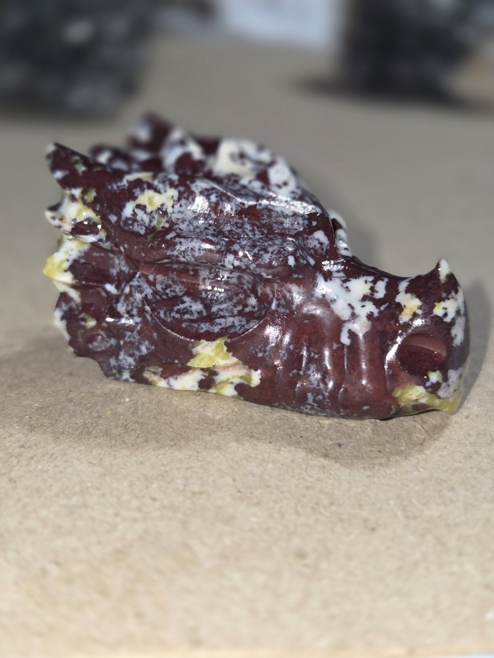 Detailed Plum Jade Crystal Carved Dragon Head Stone Sculpture Decor